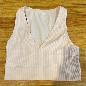 Garage Women's Pink Ribbed V-Neck Top